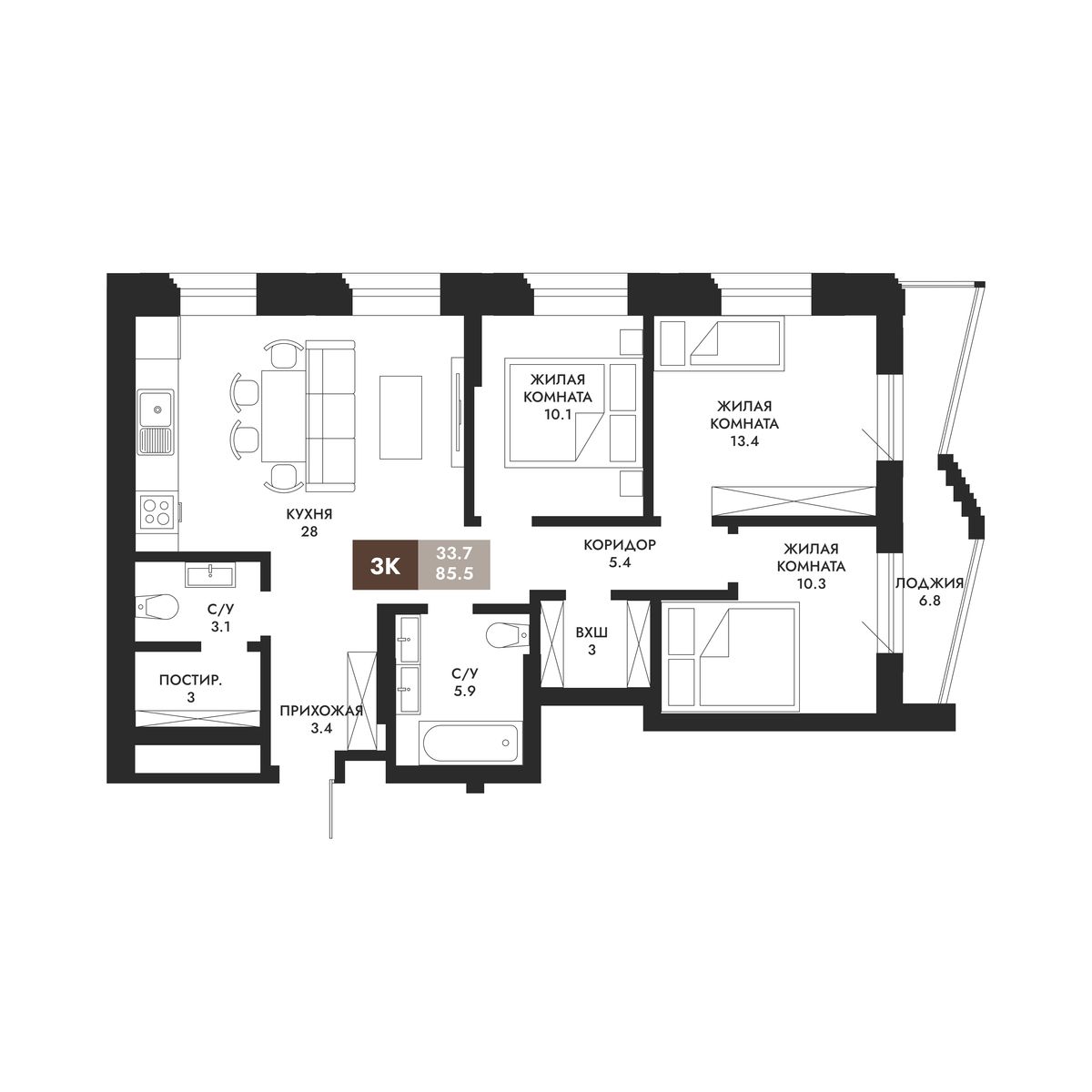 3-Комнатная