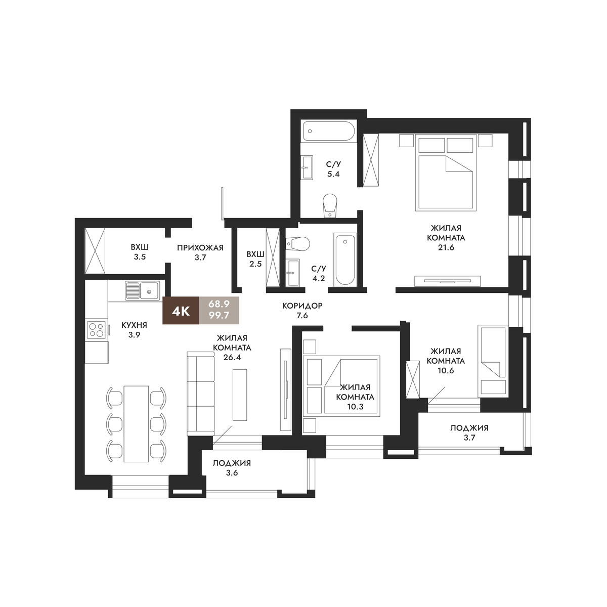 4-комнатные квартиры